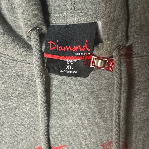 Diamond Supply Co. Gray Hoodie with Red Rose Graphic - Picture 5 of 6
